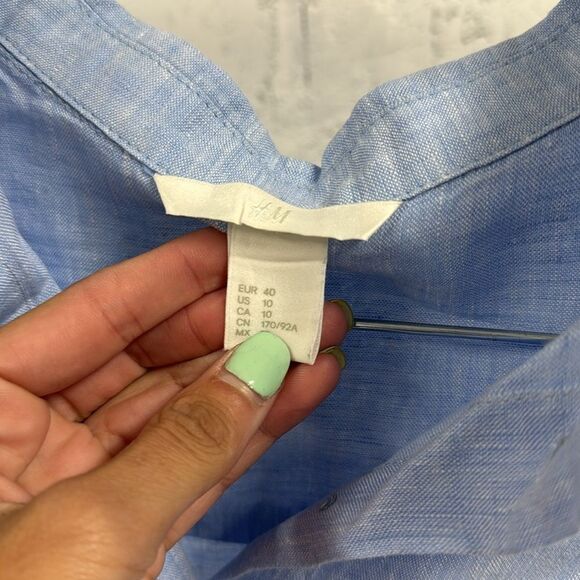 H&M Sky Blue Linen Shirt Large - Never Worn Button Down Top Long Sleeve - Picture 2 of 3